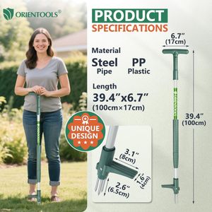 ORIENTOOLS Stand Up Weed Puller – Telescopic Handle, 4-Claw Dandelion Remover