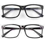 Happy Store CN12 Casual Fashion Basic Square Frame Clear Lens Eye Glasses for Women Men 2 Pack Matte Black/Glossy Black