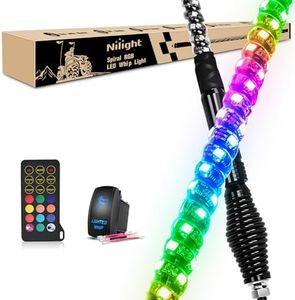 Nilight 1PC 4FT Spiral RGB Led Whip Light with Spring Base Chasing Light RF Remote Control Lighted Antenna Whips for Can-Am ATV UTV RZR Polaris Dune Buggy Offroad Truck, 2 Years Warranty