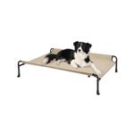 Veehoo Elevated Dog Bed, Cooling Raised Dog Bed with Guardrail & Headrest, Upgraded Non-Slip Silicon Feet, Breathable Teslin Mesh, Portable Pet Cot for Indoor and Outdoor, Medium, Beige Coffee CWC2404