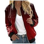 Women's Outdoor Recreation Vests Zip Up Casual Jacket Floral Print Coat Stand Collar Short Sports Outwear Zipper Tops Cropped Jacket for Women (Wine, M)