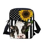 Dolyues Sunflower Cow American Flag Print Mini Crossbody Bags for Women Casual Zipper Handbags Messenger Bags with Inner Pocket