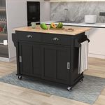 Olela Kitchen Island Cart with Wood Drop-Leaf,Rolling Kitchen Table with Storage Cabinet and Towel Rack,Adjustable Shelf for Kitchen,Dinning Room(Black-Drop Leaf)