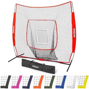 GoSports Team Tone 7 ft x 7 ft Baseball & Softball Practice Hitting & Pitching Net in Team Colors - Red