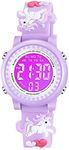 Venhoo Kids Watches for Girls 3D Cartoon Waterproof 7 Color LED Digital Child Wrist Watch Unicorn Gifts - Purple