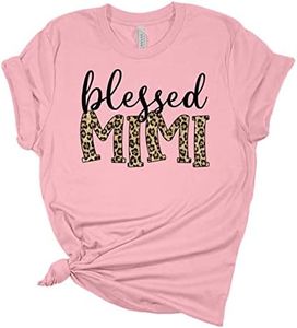 Women's Mother's Day Blessed Mama Grandma Leopard Print Leopard Print Short Sleeve T-Shirt Graphic Tee Pink, Mimi, X-Large