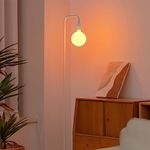 ONEWISH Floor Lamp for Living Room - Minimalist Standing Lamp with Modern LED Bulb, White Frosted Globe Glass 6", 1800K Warm Ambiant Lighting Decorative Tall Lamp for Bedroom Dorm