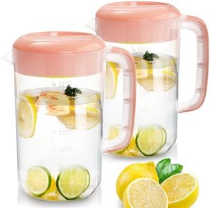 Jucoan 2 Pack 1 Gallon /4L Large Plastic Straining Pitcher with Lid, Clear Water Carafe Jug Ice Tea Juice Beverage Pitcher with Strainer Cover Handle Measurement for Ice Tea, Lemonade, Party