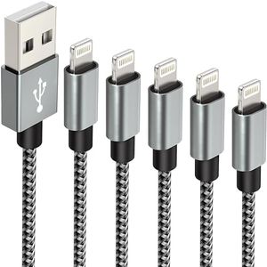 IDISON Cable iPhone USB Pack 5,Cable Lightning 2m,2m,3m,1m,1m, Nylon Cable Cargador iPhone Certificado Apple MFI,Nailon Trenzado Cavo Cable para iPhone 14 13 12 11 Pro Mini Max XS XR 8 Plus 7 6s 5s 5c
