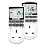 ORIDGET Digital Electrical Timer Plug Socket with 18 On-Off Programs, Countdown and Security Random Mode for Lights and Home Appliances, 24 Hour Weekly Programmable (13A / 2900W) 2pack