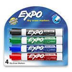 Expo Dry Erase Markers, Whiteboard Markers with Low Odour Ink, Chisel Tip, Assorted Colours, 4 Count