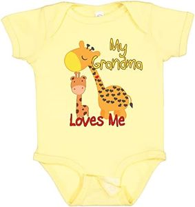 inktastic My Grandma Loves Me Giraffe Baby Bodysuit, Banana, 6 Months
