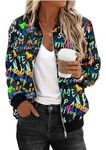 Zeagoo Women's Bomber Jacket Casual Coat Zip Up Outerwear Windbreaker with Pockets S-XXL, Colorful-1, XX-Large