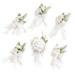 Ling's Moment Boutonniere for Men, 6pcs Groom Groomsmen Boutonniere, Artificial Flowers for Wedding Decor/Prom/Homecoming, etc.Snow White