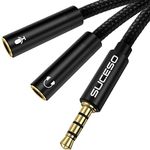 SUCESO Headphone Mic Splitter Adapter 3.5mm Stereo Audio Y Splitter Male to 2 Female Audio Microphone Y Aux Jack Cable Compatible with PS4,PC,Xbox,Laptop,Gaming Headset,Phone,External Mic-35cm(Black)