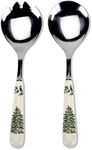 Portmeirion Christmas Tree Salad Server Set (2-Piece) - 10 Inch Stainless Steel with Porcelain Handles, Festive Flatware for Holiday Dining - Dishwasher Safe, Seasonal Entertaining & Gift-Giving