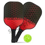 Shopster Lightweight Fiberglass Pickleball Paddle with Polypropylene Honeycomb Core & Anti-Slip Sweat Comfortable Grip, Set of 2 Rackets & 1 Ball – Black