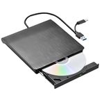 External CD DVD Drive, Type-C USB 3.0 Portable Drive Reader DVD CD RW Writer Burner Player Optical DVD Drive External Disk Drive for Laptop, Desktop, PC, Mac, IOS, Windows 11/10/8/7 / XP/Linux/Vista