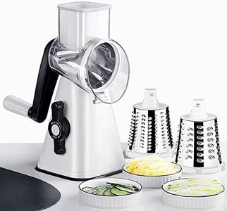 Rotary Cheese Grater,3 in 1 Multi-functional Mandoline Vegetable Shredder,Slicer, 3 Drum Blades in Set (White)