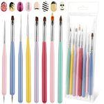 Nail Brushes with Flexible Nylon Bristles,8 Pcs Nail Art Kit Macaron Nail Brush for Nail Art Painting Tools Liner Design for DIY & Professional Use (10 Brush Heads)