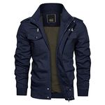 CRYSULLY Men's Spring Fall Windproof Air Force Coat Cargo Cotton Utility Military Standard Length Jacket Navy Blue,X-Large