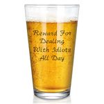 Futtumy Reward For Dealing With Idiots All Day Beer Glass, Funny Beer Gifts for Men Coworker Friend Husband Boss Him, Novelty Beer Glass for Christmas Fathers Day Bosses Day Birthday, 15oz