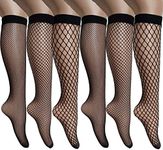 ANDIBEIQI 6 Pairs Womens Stay Up Knee High Patterned Trouser Socks Fishnet Stockings Black One Size Black, Black04, One size