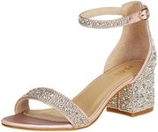 J's.o.l.e Women's Sparkly Open Toe Low Block Heel Rhinestone Dress Sandals Wedding Shoes for Bride, Champagne, 12