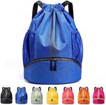 Qoosea Drawstring Backpack Sports Gym Sackpack with Side Mesh Pockets Shoe Compartment Water Resistant String Bag for Women Men (Blue)