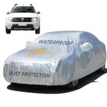 Enew Car Cover for Renault Duster - Waterproof, Textured Surface, Triple Stitched, Mirror & UV Protection, Dustproof, Fade-Resistant, without Antenna Pockets - Silver Look