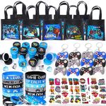 Gaming Party Bag Fillers Video Game Party Favours Black Party Bags Keychain Luminous Tattoo Sticker Silicone Bracelet Stamps Gamer Birthday Party Supplies Pinata Goodie Bag Fillers for Kids Boys
