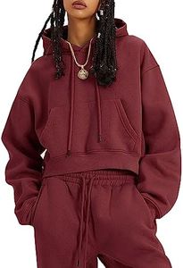 Flygo Womens Fleece 2 Piece Outfits Sweatsuit Crop Pullover Sweatshirt Joggers Pants Tracksuit Set, Burgundy, Medium