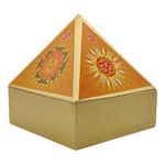 Plus Value Vastu Wooden Pyramid Wish Cash Reiki Box with Yantra Stickers Wish Fulfillment Home Decor Decoration (Size: 4-Inches, Fengshui Remedies for Home, Office & Temple)