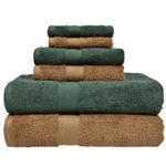 haus & kinder 100% Cotton Towel Set of 6 Combo - 2 Bath, 2 Hand, 2 Face Towels Soft Highly Absorbent Quick Dry for Beach Gym Pool 500 GSM (Olive & Coffee)