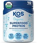 KOS Plant Based Protein Powder, Blueberry Muffin - Organic Pea Protein Superfood with Spirulina and Immune Support Blend. Soy, Gluten, Dairy Free - Vegan Meal Replacement for Women & Men - 10 Servings