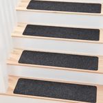 MBIGM 8" X 30" (15 in Pack) Non-Slip Carpet Stair Treads - Non-Skid Safety Rug - Slip Resistant Indoor Runner for Kids Elders & Pets with Reusable Adhesive - Black - Anti-Slip Indoor Stair Treads