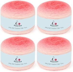 Aeelike Yarn for Crocheting, 4 Super Soft Gradient Yarn 190g (6.7 oz) 400m (437.5 Yards) Extra Large Rainbow Yarns Skeins for DIY Making Colorful Blanket Scarves Hat, Cherry Blossom Pink