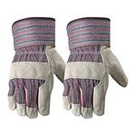 2 Pair Pack Genuine Leather Work Gloves with Heavy Duty Reinforced Palms, Large (Wells Lamont 4006N-WNW), Grey