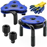 Evertools Adjustable 3-Jaw oil filter wrench set, 2-way magnetic filter wrench remover tools from 2-1/2 to 4 inch 3 to 5-1/2 inch, with a pair gloves for cars trucks tractor lawn mower