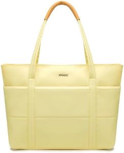 Kinmac Women's Laptop Tote Bag Top Handle Handbag Work Bag for Laptop Computer Up to 15.6 inch, Yellow Grid, Large
