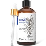 HIQILI 30ml Clove Essential Oil for Toothache Oral, Gums, Skin Care, DIY, Hair Growth, 100% Pure Natural Premium - -1.01 Fl Oz