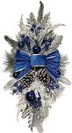 JZXF Christmas Wreath for Front Door Wreath,Blue Christmas Door Wreath, Blue Flowers and Ball Ornaments for Outdoor Front Door, Wall and Window Decor (Blue)