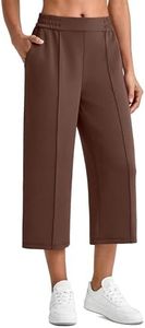 G4Free Summer Pants for Woman with Pockets Wide Leg Capri Pants High Waist Stretchy Sweatpants Travel Lounge Pants(Dark Coffee,S,Regular)