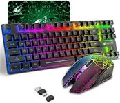 Wireless Gaming Keyboard and Mouse Combo with 87 Key Rainbow LED Backlight Rechargeable 3800mAh Battery Mechanical Feel Anti-ghosting Ergonomic Waterproof RGB Mute Mice for Computer PC Gamer (Black)