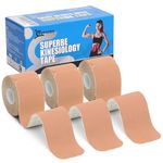 SUPERBE Pre cut Kinesiology Tapes (3 Rolls Pack), Sports Tape Muscle Tape for Pain Relief, Muscle Support, Recovery and Physio Therapy (Beige)