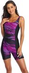 Adoretex Women's Water Aerobics Unitard Boyleg Swimsuit (FU005) - Purple/Black - S