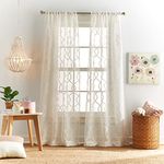 Dream Factory Rod Pocket Window Treatment 2 Piece Set Sheer Curtains for Kids Room Girls Bedroom Décor for Nursery, 84" Panel Pair, White Audrey