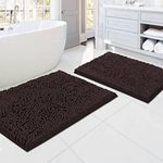 PrinceDeco Bathroom Rugs Bath Mats Non Slip Luxury Chenille Bathroom Rug Mat and Absorbent Shaggy Rugs Washable Dry Fast Plush Area Carpet Mats- (2 Piece - 50cm x 81cm / 43cm x 61cm), Chocolate