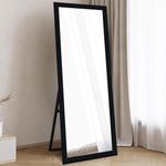 kaevion Full Length Mirror 63" 21" Standing, Vertical Black Frame HD Rectangle Full Body Tall Big Floor Stand up or Wall Mounted Mirror, Black