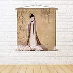 ArtzFolio Chinese Girls At The Pond Canvas Fabric Painting Tapestry | Scroll Art Hanging 30 x 30 inch (76 x 76 cms)